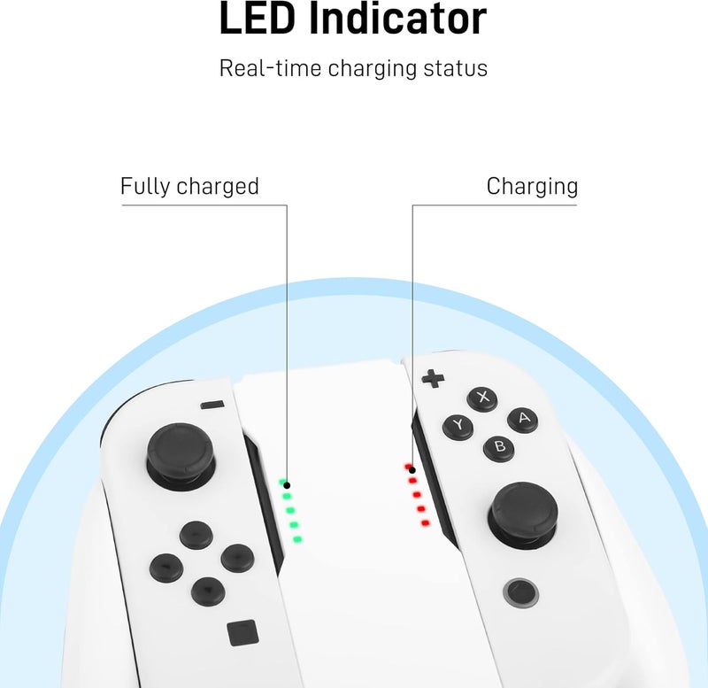 F'DIARY Comfort Charging Grip Compatible with Nintendo Switch and Switch OLED Joycon, Handheld Accessories for Joycon Controller with LED Indicator with Charging Cable and 6 Thumb Caps - Image 5